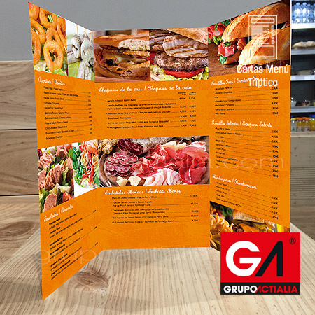 Diseño Gráfico · Especialidades · Restauración · Cartas de Menú tipo Tríptico